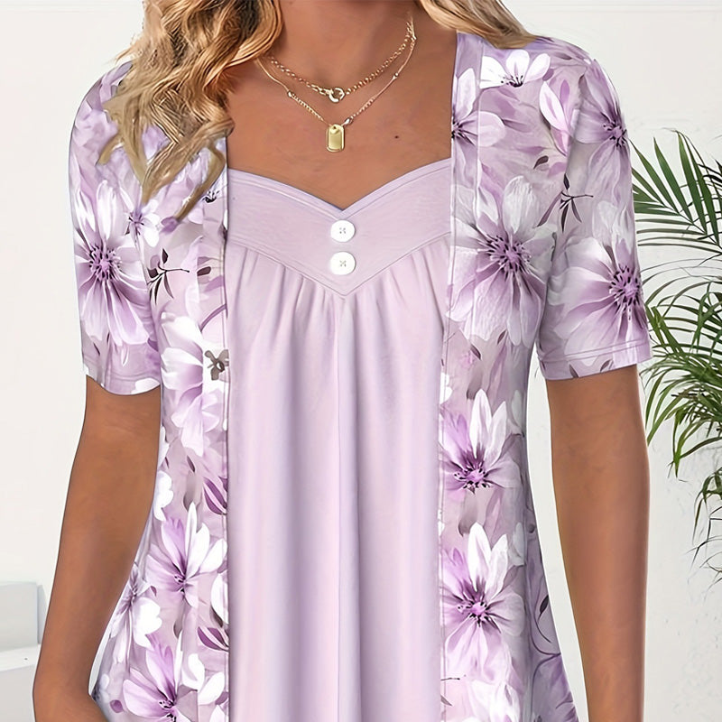 Top patchwork floral irrégulier pour femmes