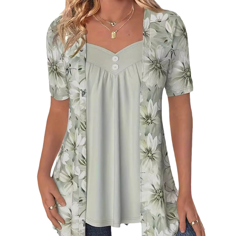 Top patchwork floral irrégulier pour femmes