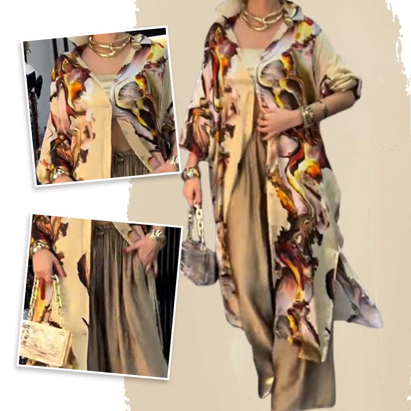 Ensemble deux pièces imprimé stylisé - Top long et pantalon large