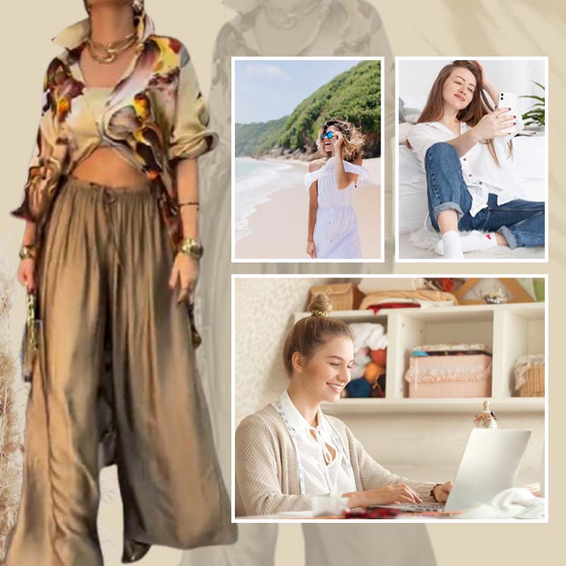 Ensemble deux pièces imprimé stylisé - Top long et pantalon large