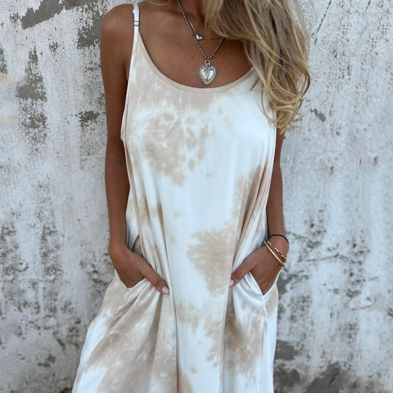 Robe de femme à bretelles spaghetti et dos nu avec impression
