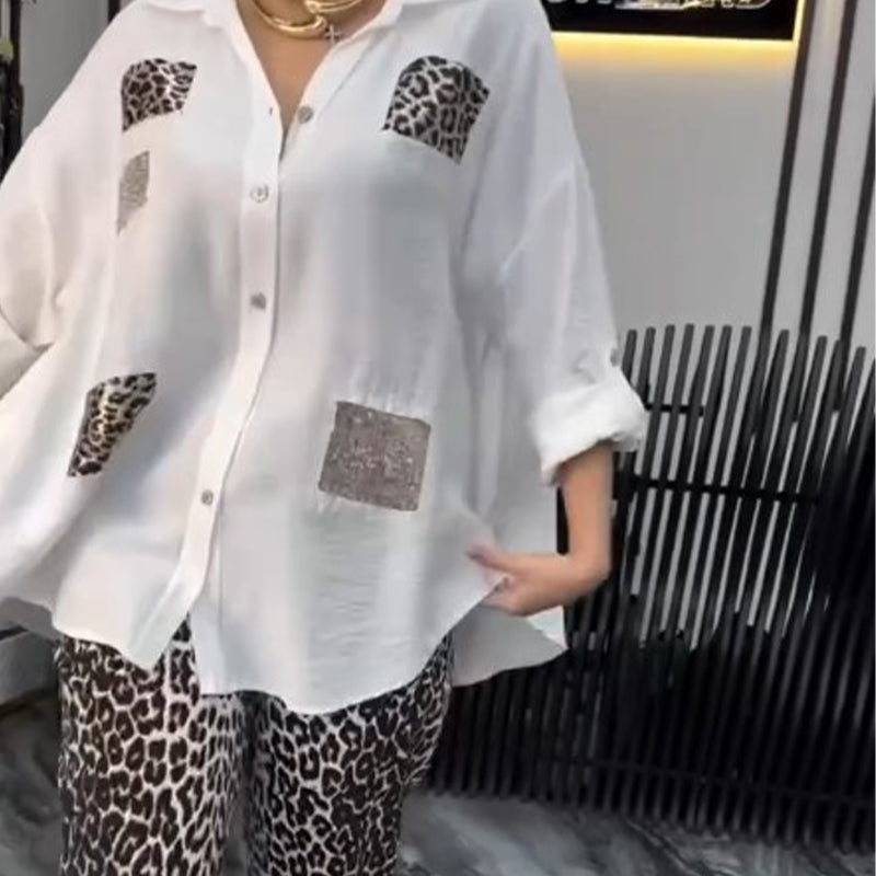 Ensemble deux pièces décontracté et tendance pour femmes avec motif léopard