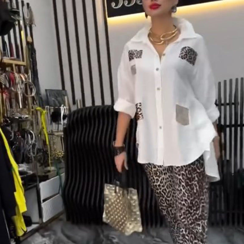 Ensemble deux pièces décontracté et tendance pour femmes avec motif léopard