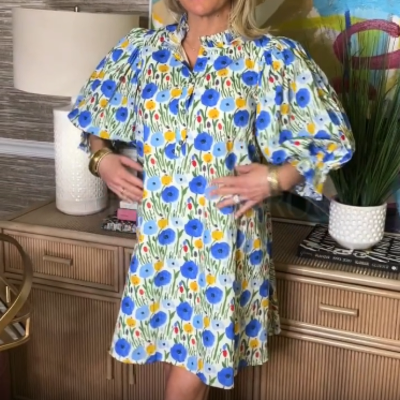 🔥Robe à manches bulles imprimée de motifs floraux