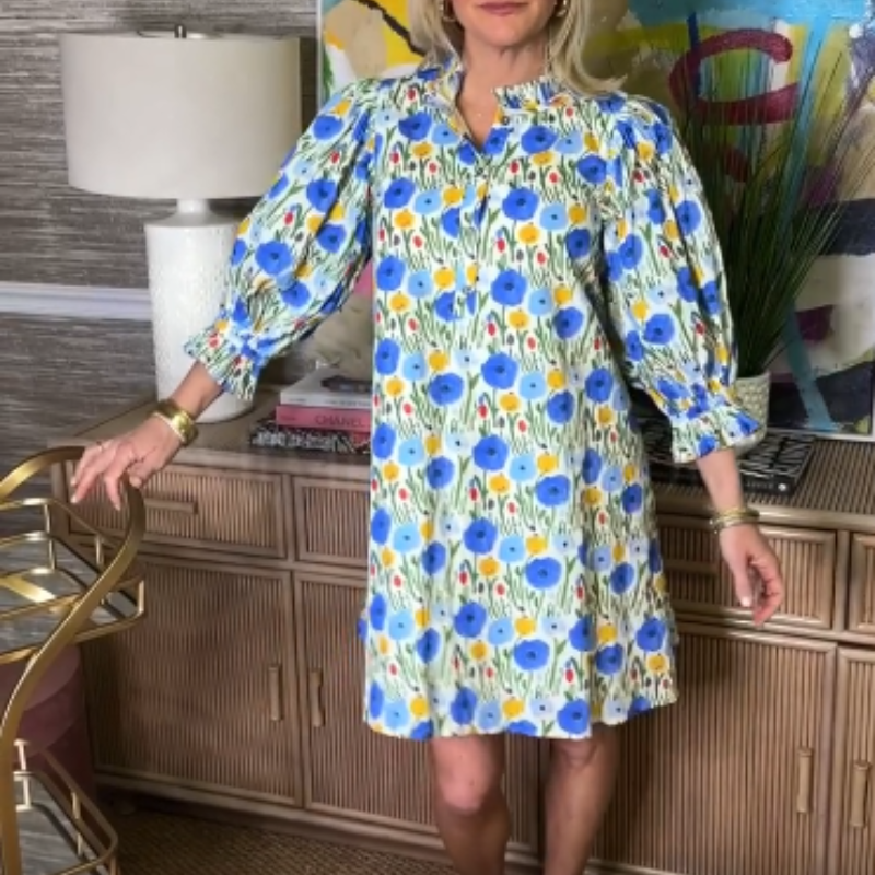 🔥Robe à manches bulles imprimée de motifs floraux