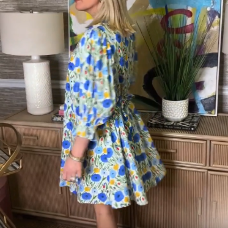 🔥Robe à manches bulles imprimée de motifs floraux