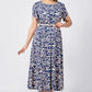 Femmes Tendance Bleu Imprimé Robe à manches courtes avec ceinture
