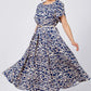 Femmes Tendance Bleu Imprimé Robe à manches courtes avec ceinture