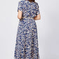 Femmes Tendance Bleu Imprimé Robe à manches courtes avec ceinture