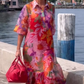 Robe en mousseline imprimée de fleurs rouges
