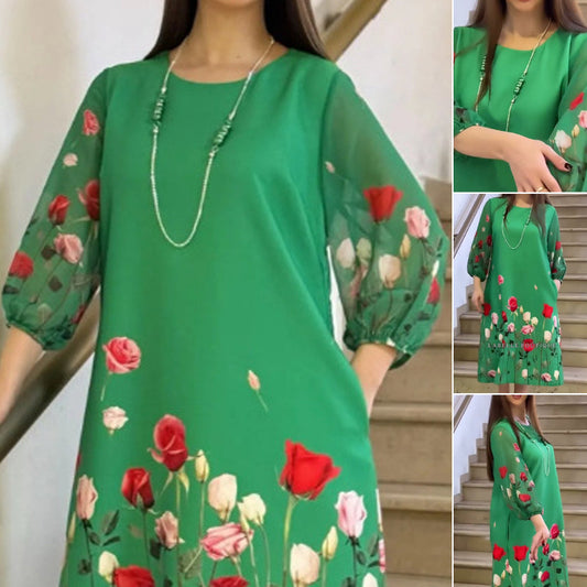 Elégante robe pour femme avec motif floral et col rond