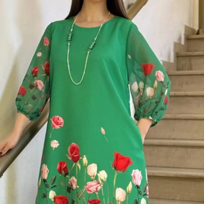 Elégante robe pour femme avec motif floral et col rond