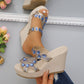 Sandales à semelles compensées antidérapantes de luxe avec strass pour femmes