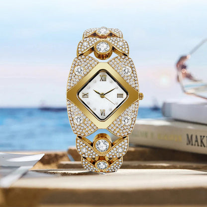 Montre à quartz rétro pour femme avec strass scintillants