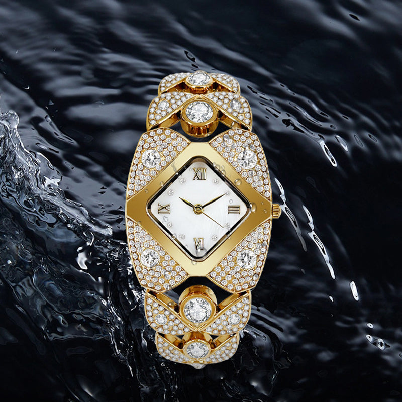 Montre à quartz rétro pour femme avec strass scintillants