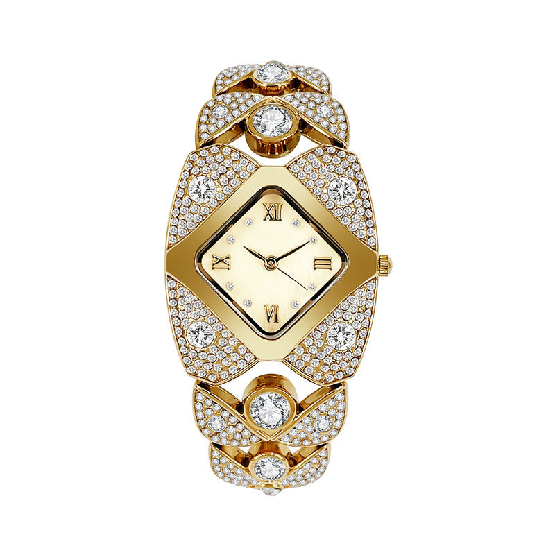 Montre à quartz rétro pour femme avec strass scintillants