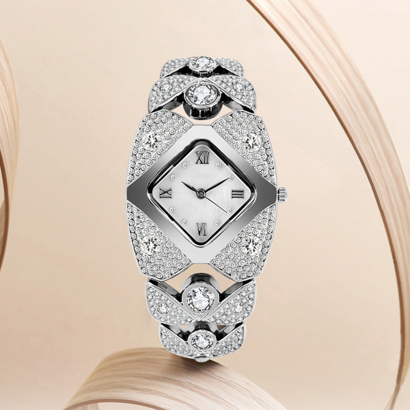 Montre à quartz rétro pour femme avec strass scintillants