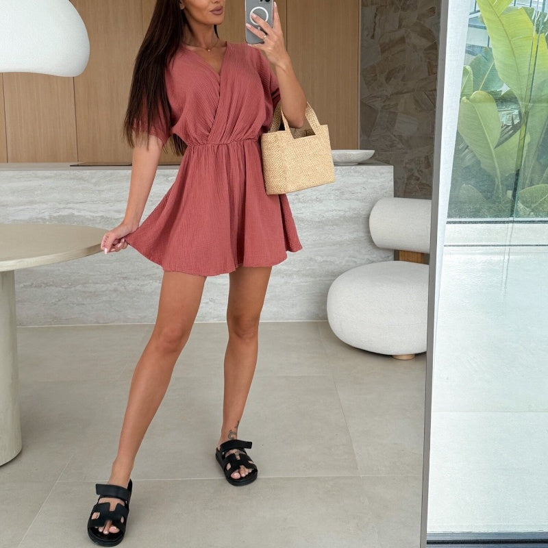 🔥Soldes d'été 50% de réduction🔥Combinaisons-shorts enveloppantes à col en V pour femmes