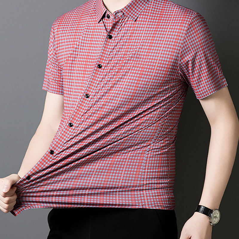 🔥Nouveauté 2025🔥 Chemise à manches courtes pour homme à carreaux rafraîchissante avec boutons