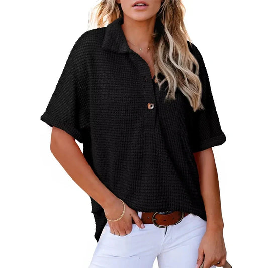 Soldes d'été - Demi-prix🩷Top manches courtes à revers pour femmes