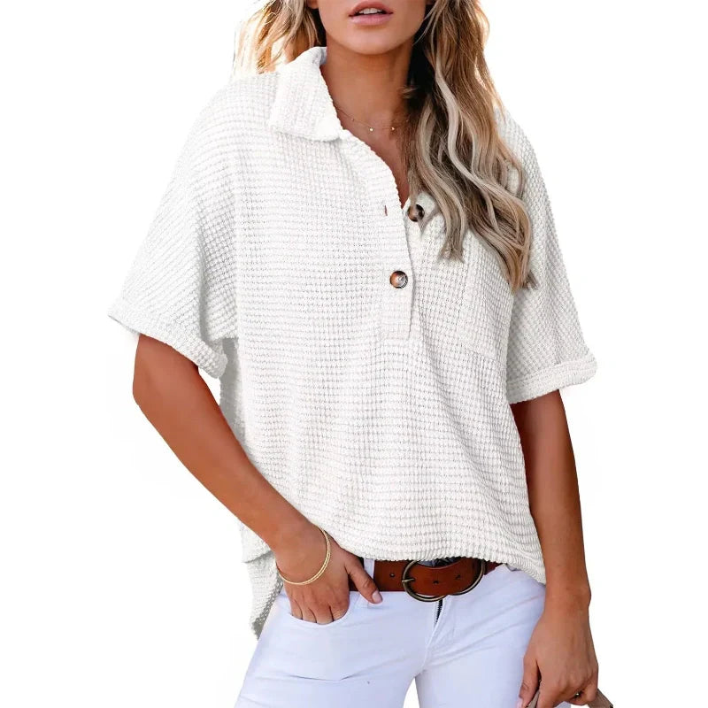 Soldes d'été - Demi-prix🩷Top manches courtes à revers pour femmes
