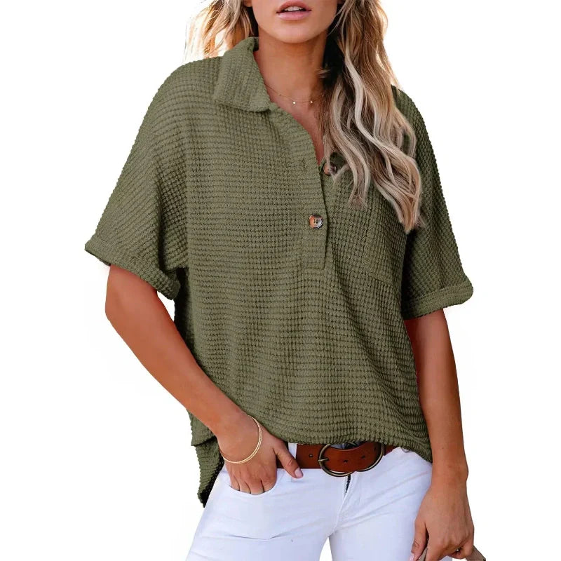 Soldes d'été - Demi-prix🩷Top manches courtes à revers pour femmes