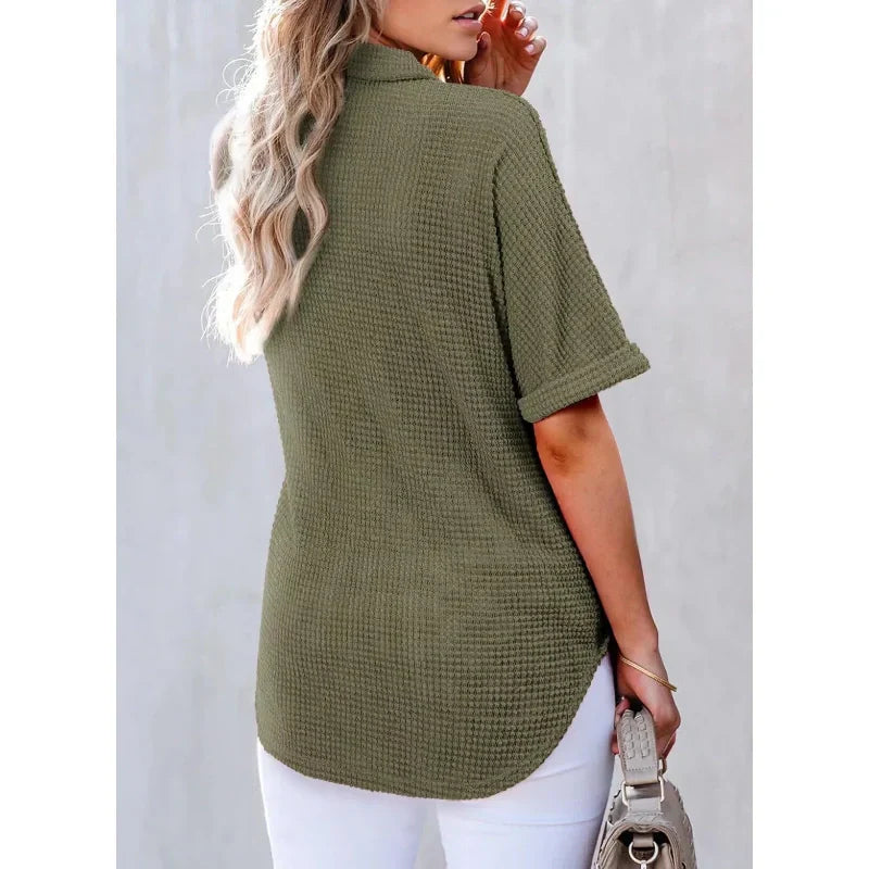 Soldes d'été - Demi-prix🩷Top manches courtes à revers pour femmes