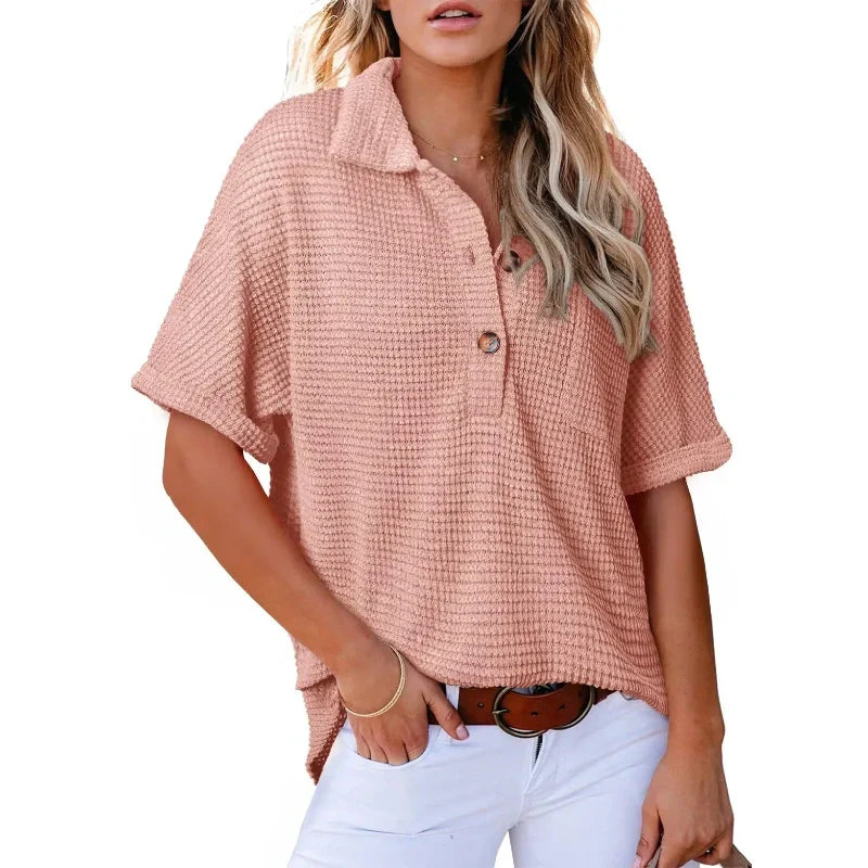 Soldes d'été - Demi-prix🩷Top manches courtes à revers pour femmes