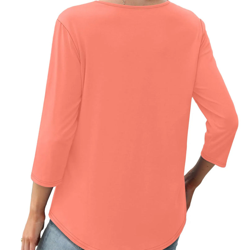 🌸50% de réduction💐T-shirt fin à col rond et à volants, coupe ample