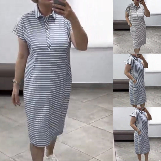 Robe décontractée à manches courtes et à rayures pour femmes
