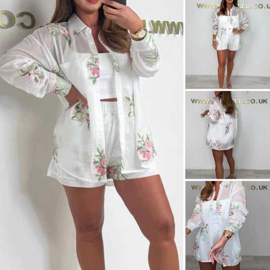 Ensemble short-chemise brodé léger et respirant pour femmes