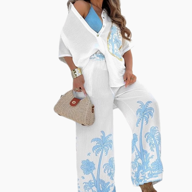 🌸💐Décontracté deux pièces pour femmes : Chemise à la coupe décontractée & pantalon🚀Livraison 24 heures après le paiement🚀