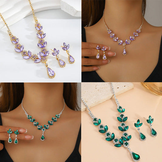 💎Collier et boucles d'oreilles élégants avec gouttes d'eau florales, ensemble de 2 pièces💕