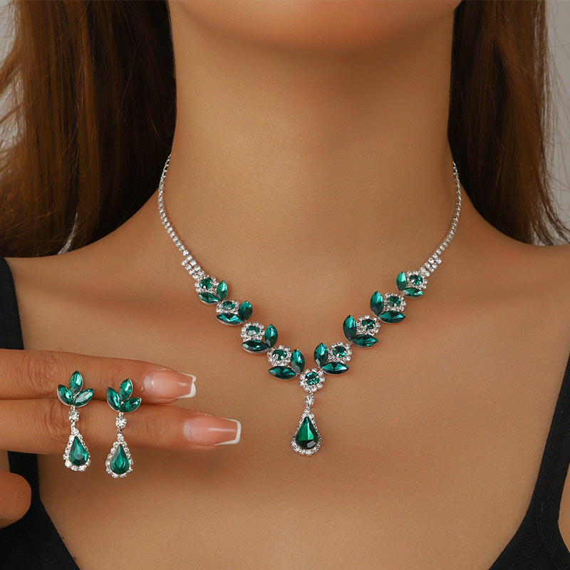 💎Collier et boucles d'oreilles élégants avec gouttes d'eau florales, ensemble de 2 pièces💕