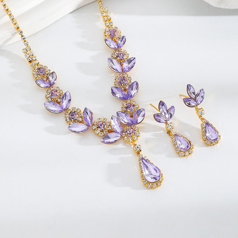 💎Collier et boucles d'oreilles élégants avec gouttes d'eau florales, ensemble de 2 pièces💕