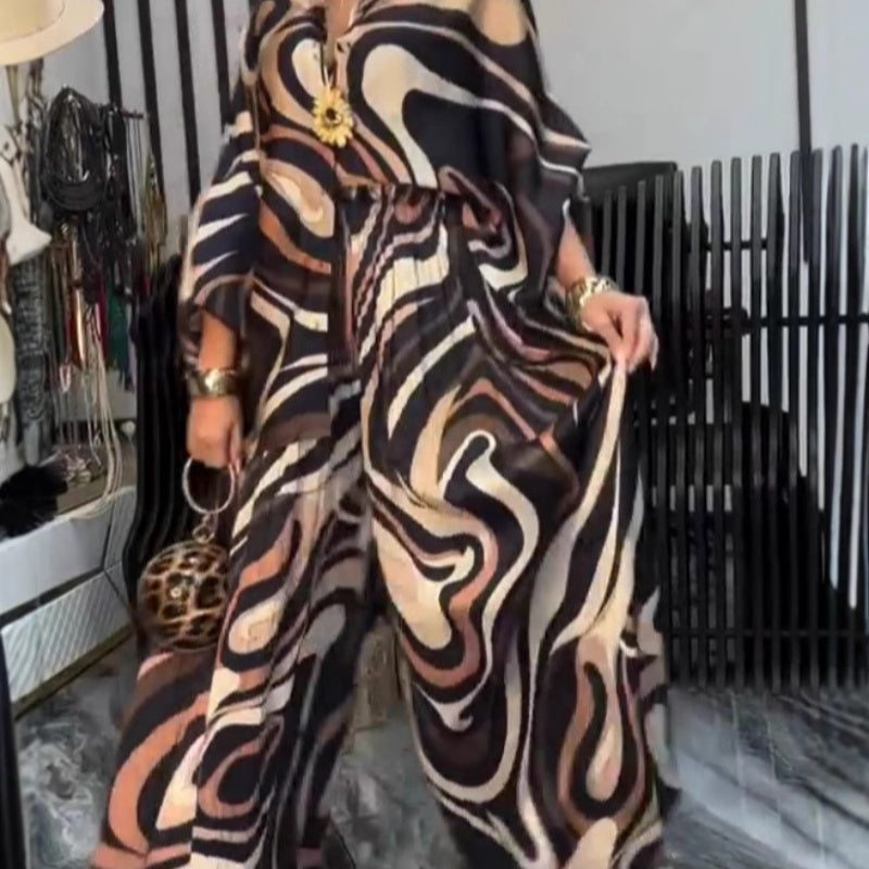Ensemble mode pour femme avec chemise ample imprimée et pantalon à jambes larges, 2 pièces
