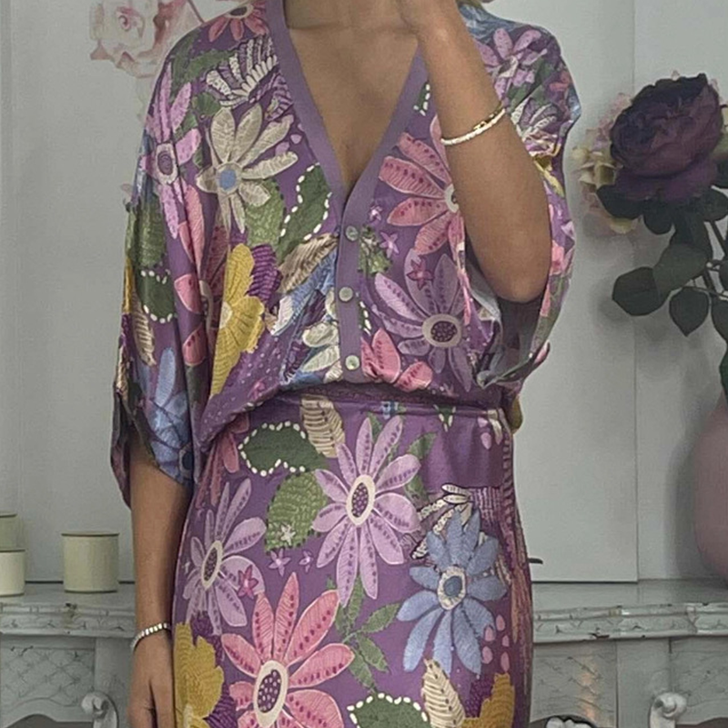 🏆🌸Ensemble deux pièces pour femmes : haut imprimé avec décolleté en V et jupe