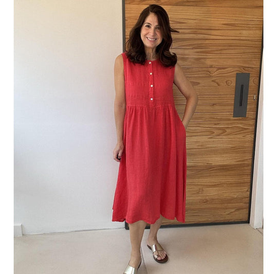 Couleur unie Col rond Robe sans manches à boutons