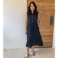 Couleur unie Col rond Robe sans manches à boutons