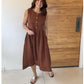 Couleur unie Col rond Robe sans manches à boutons