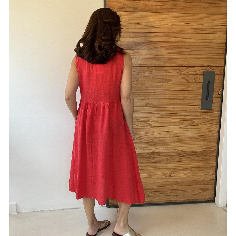 Couleur unie Col rond Robe sans manches à boutons