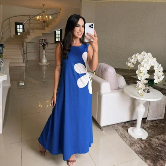 Robe élégante imprimée sans manches pour femme