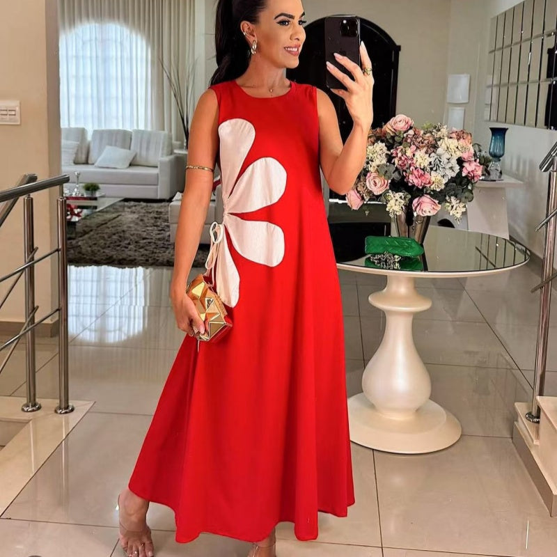 Robe élégante imprimée sans manches pour femme
