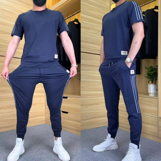 Ensemble 2 pièces - Top à manches courtes et pantalon de jogging extensible pour hommes