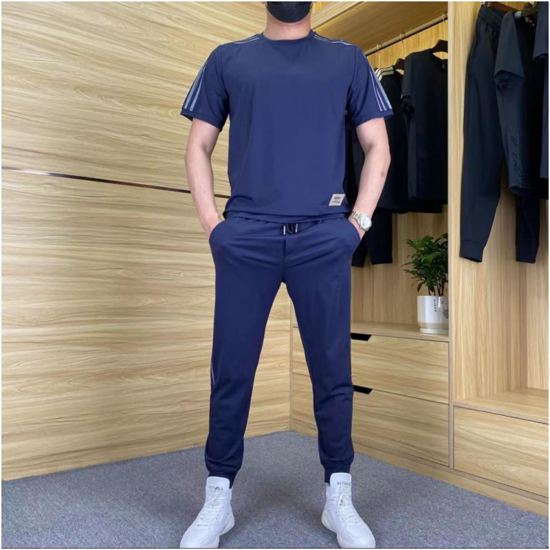 Ensemble 2 pièces - Top à manches courtes et pantalon de jogging extensible pour hommes