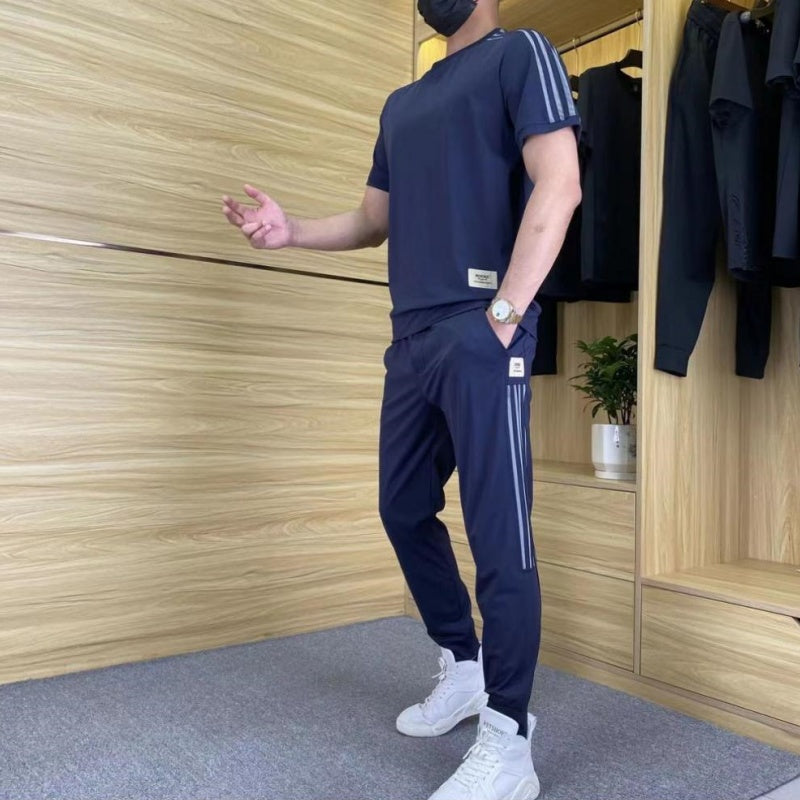 Ensemble 2 pièces - Top à manches courtes et pantalon de jogging extensible pour hommes