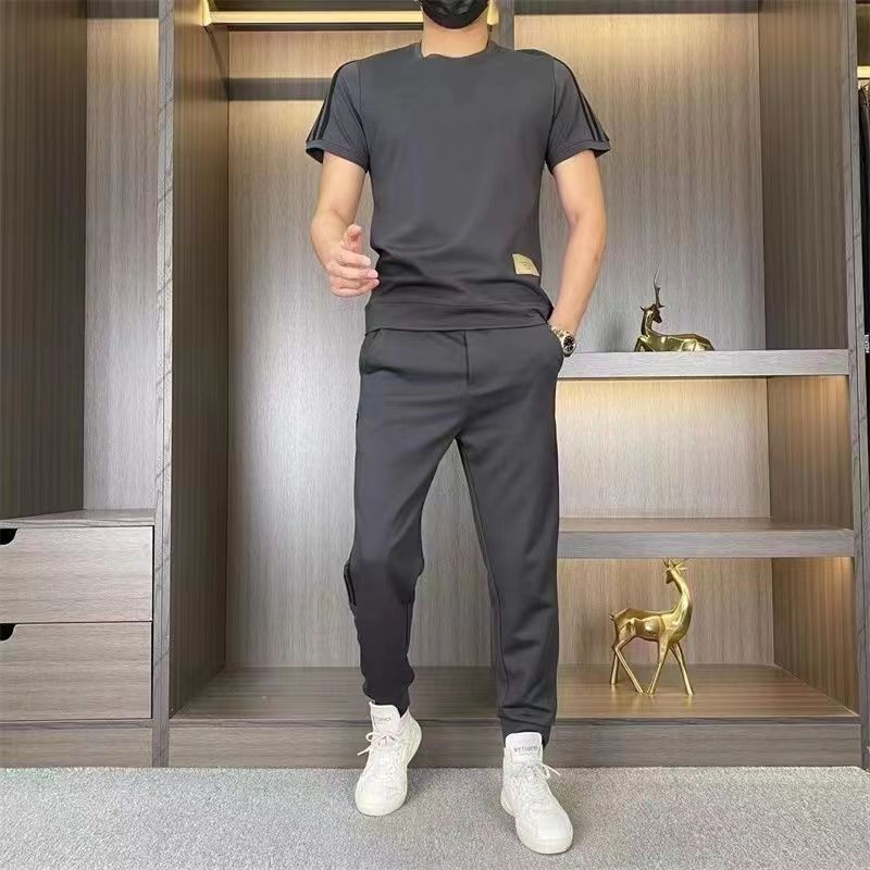 Ensemble 2 pièces - Top à manches courtes et pantalon de jogging extensible pour hommes