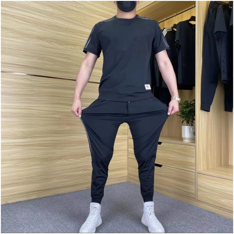 Ensemble 2 pièces - Top à manches courtes et pantalon de jogging extensible pour hommes