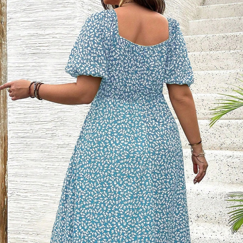 💗Spécial été - 50% de réduction💗Plus-size Short Sleeve Split Floral Print Dress