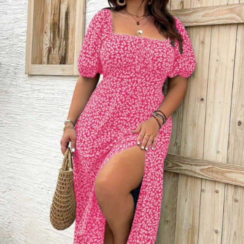💗Spécial été - 50% de réduction💗Plus-size Short Sleeve Split Floral Print Dress